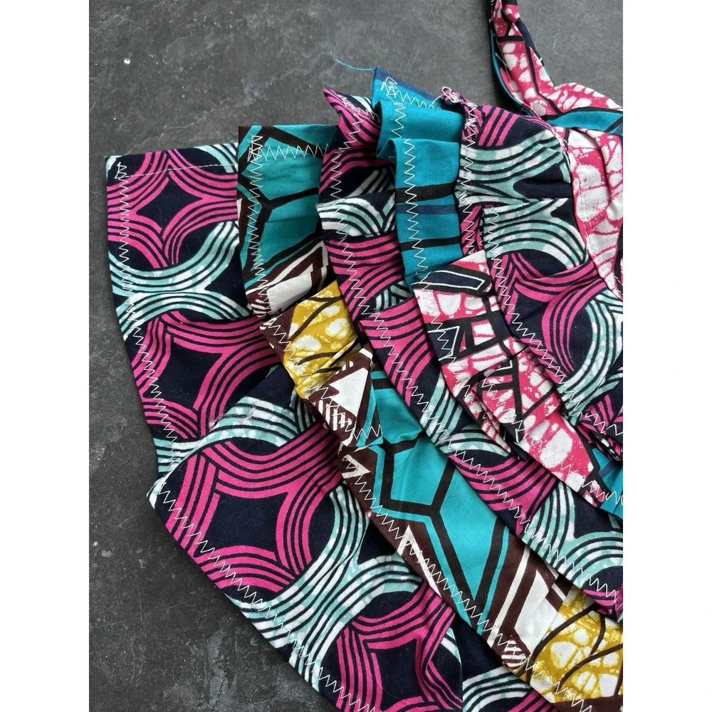 African Print Fabric Necklace Colorful Collar Necklace Bib‎ Silver Bright Color